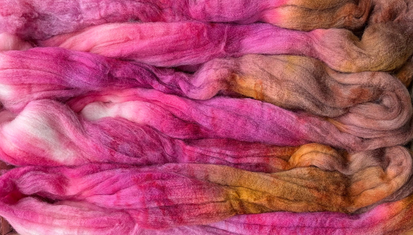 100% Superwash Merino Wool - 22 Micron - One of a Kind Batch - 100 grams of Spinning Fibre - Hand Dyed Combed Top