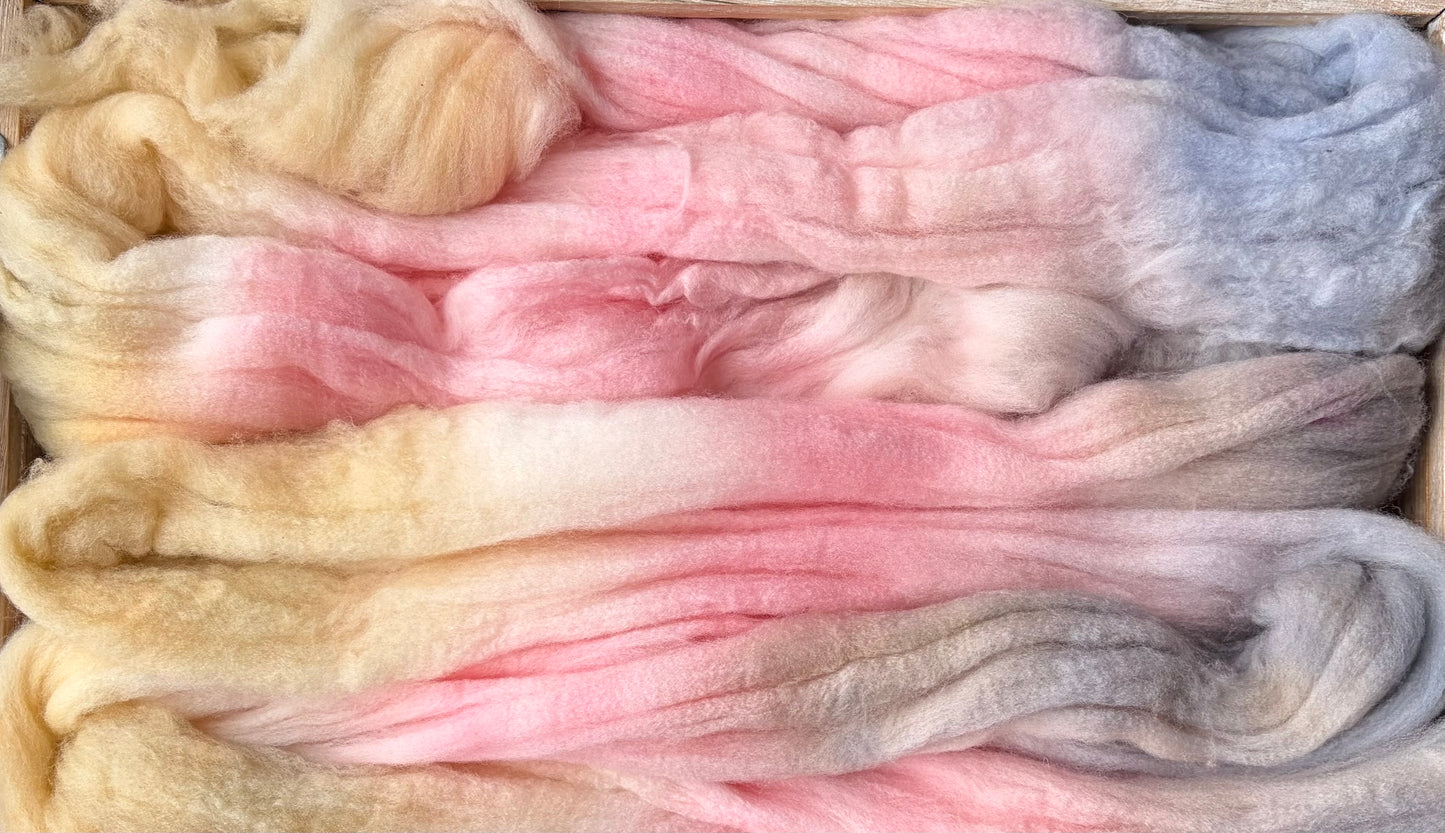 100% Superwash Merino Wool - 22 Micron - One of a Kind Batch - 100 grams of Spinning Fibre - Hand Dyed Combed Top