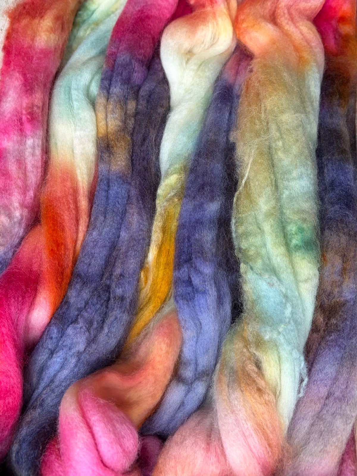 80% Superwash Merino Wool/ 10% Nylon/ 10% Cashmere - 18.5 Micron - One of a Kind Batch - 100 grams of Spinning Fibre - Hand Dyed Combed Top