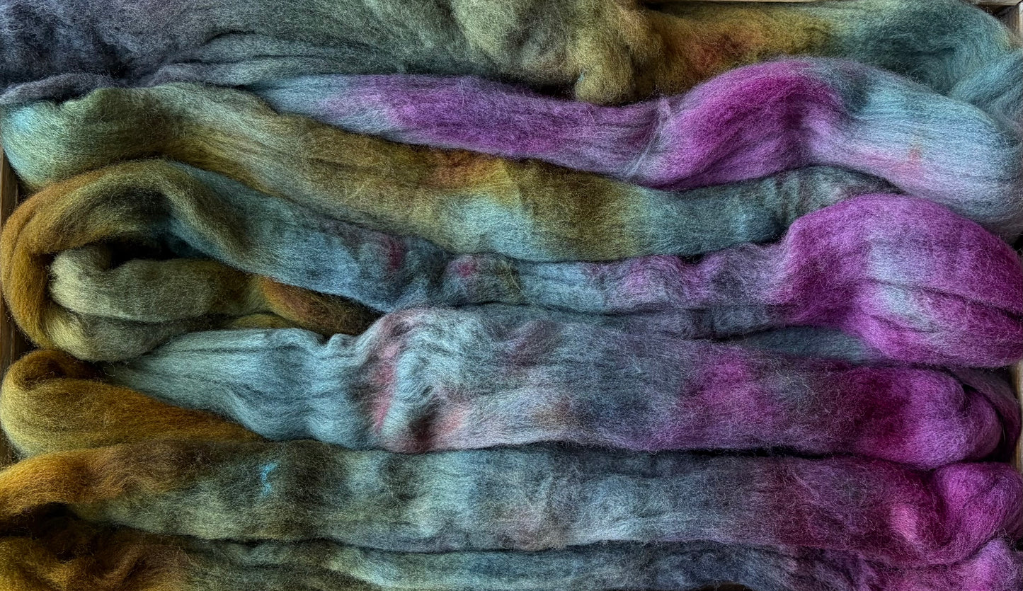 Targhee - 23 Micron - One of a Kind Batch - 100 grams of Spinning Fibre - Hand Dyed Combed Top