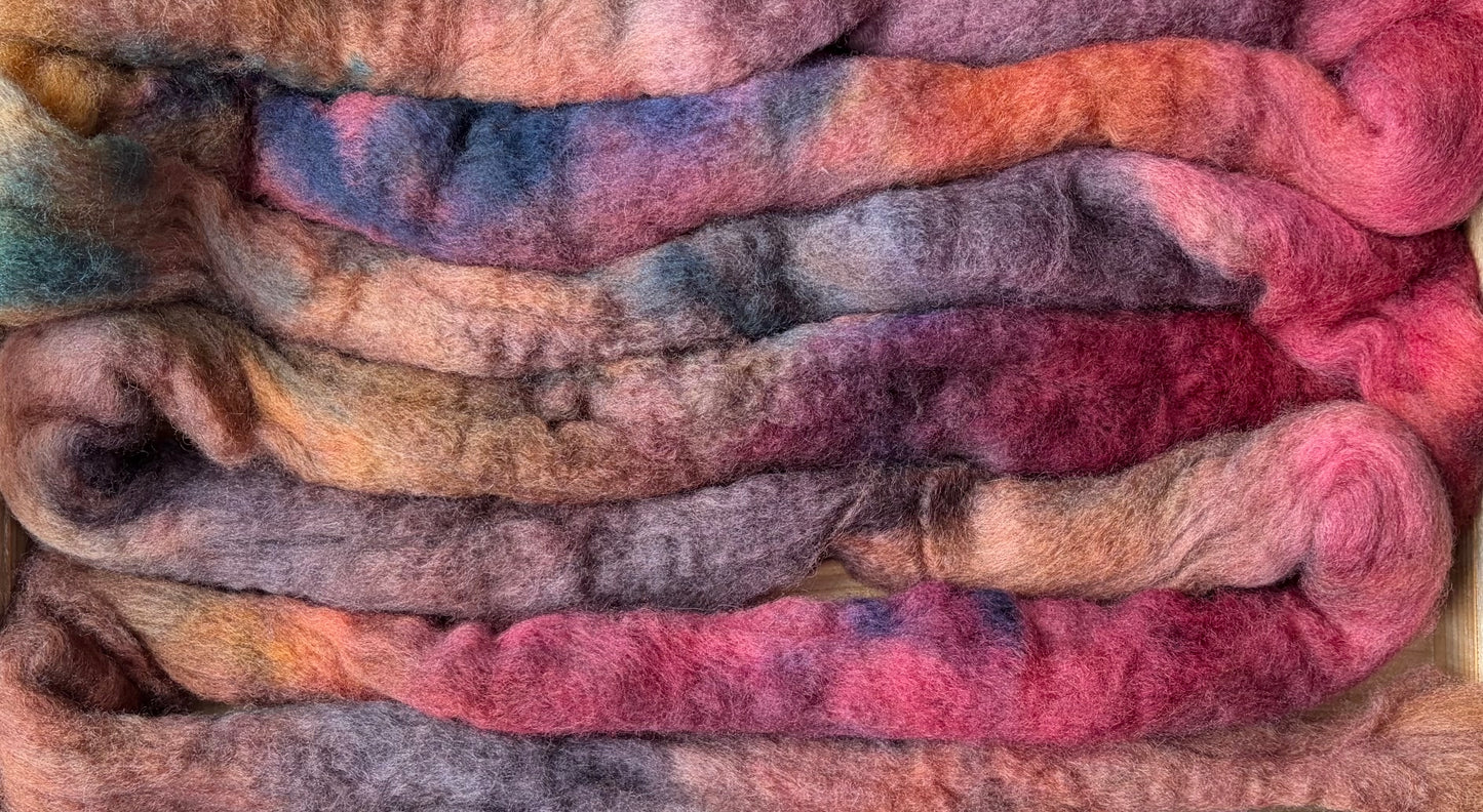 Bluefaced Leicester Wool - 26 Micron - One of a Kind Batch - 100 grams of Spinning Fibre - Hand Dyed Combed Top