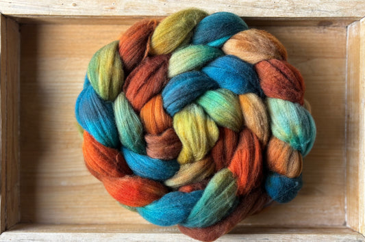One of a Kind Batch - 100 grams of Spinning Fibre - 80% Superwash Merino Wool/ 20% Nylon - 22.5 Micron - Hand Dyed Combed Top