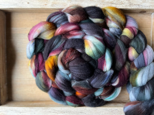 One of a Kind Batch - 100 grams of Spinning Fibre - Superwash Merino Wool 22 Micron - Hand Dyed Combed Top