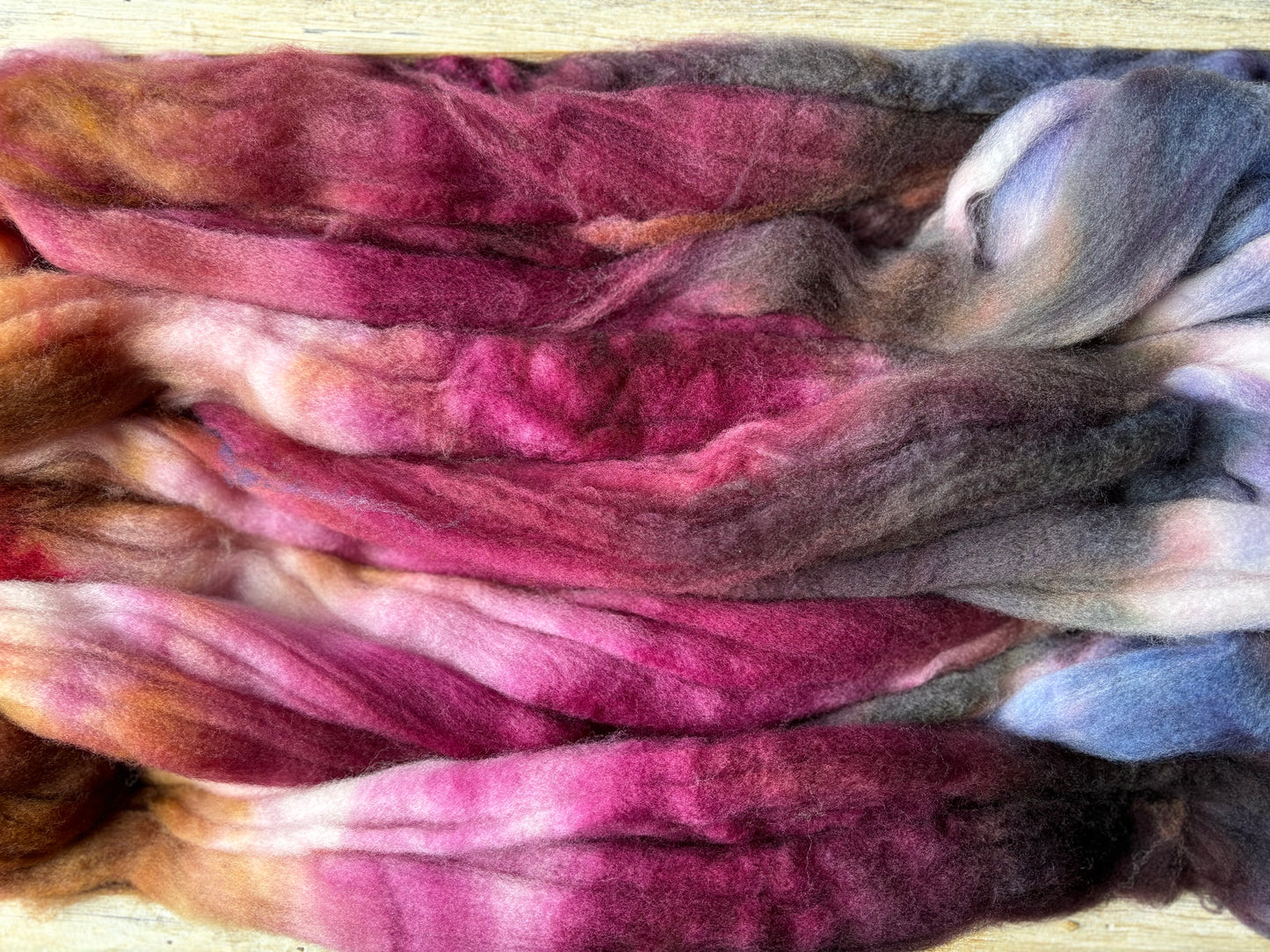 One of a Kind Batch - 100 grams of Spinning Fibre - Superwash Merino Wool 22 Micron - Hand Dyed Combed Top