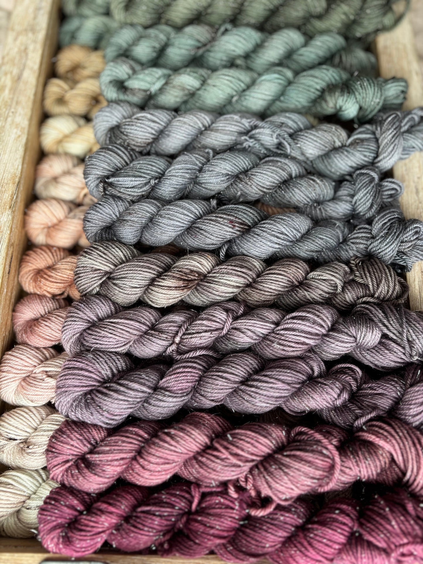24 Skein Mini Yarn Fade - Silver Sparkle Sock Base