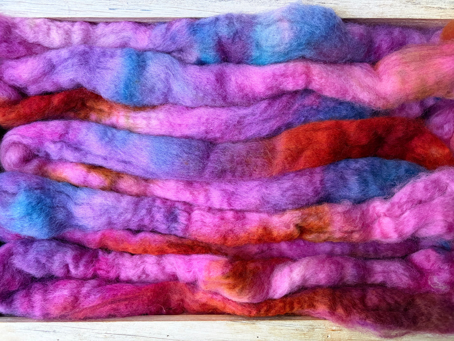 Bluefaced Leicester Wool - 26 Micron - One of a Kind Batch - 100 grams of Spinning Fibre - Hand Dyed Combed Top