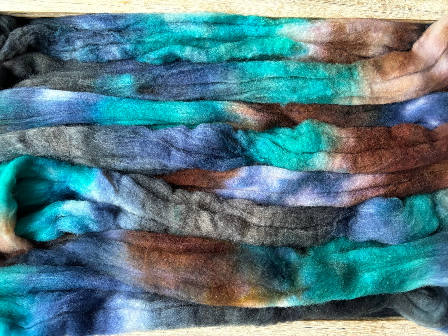 One of a Kind Batch - 100 grams of Spinning Fibre - 80% Superwash Merino Wool/ 20% Nylon - 22.5 Micron - Hand Dyed Combed Top