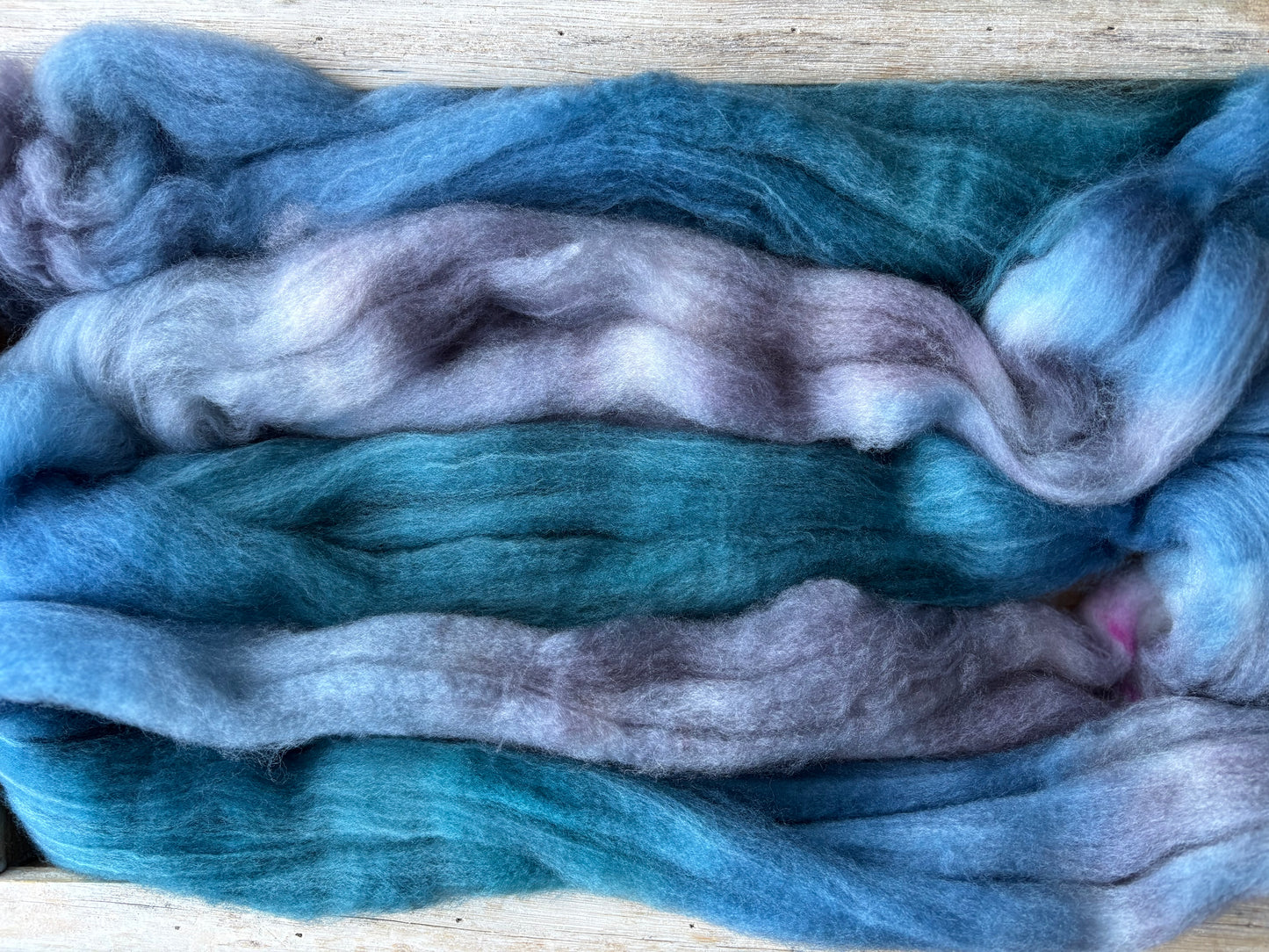 One of a Kind Batch - 100 grams of Spinning Fibre - 80% Superwash Merino Wool/ 20% Nylon - 22.5 Micron - Hand Dyed Combed Top