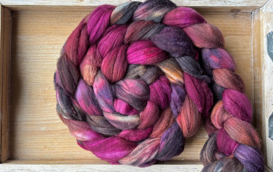 One of a Kind Batch - 100 grams of Spinning Fibre - 80% Superwash Merino Wool/ 20% Nylon - 22.5 Micron - Hand Dyed Combed Top