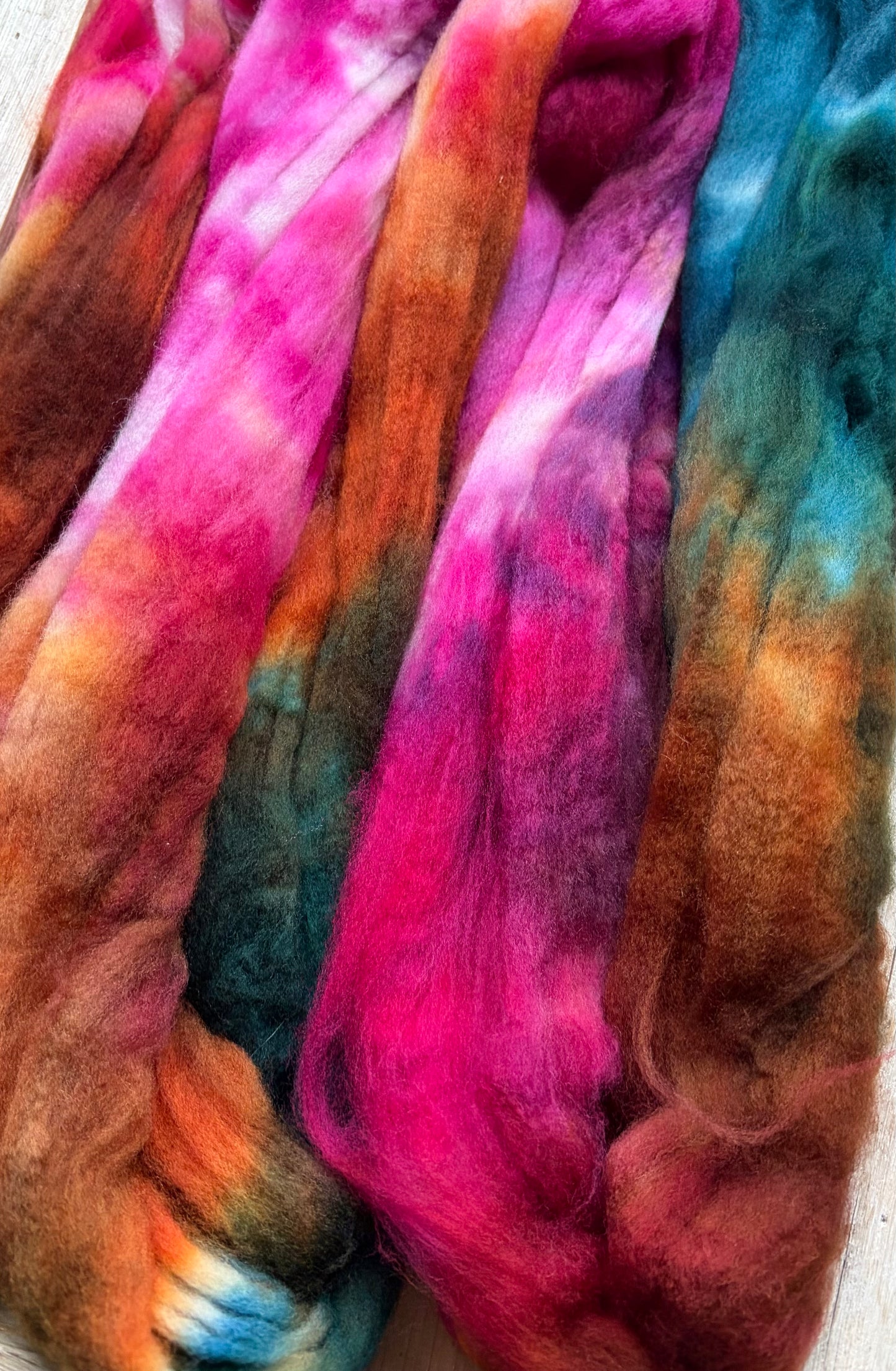 100% Superwash Merino Wool - 22 Micron - One of a Kind Batch - 100 grams of Spinning Fibre - Hand Dyed Combed Top