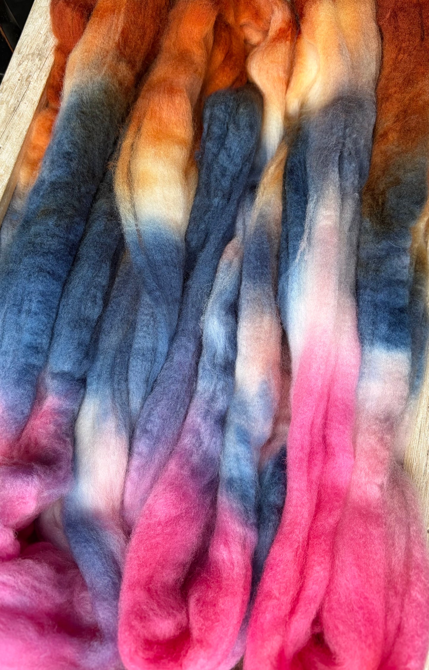 100% Superwash Merino Wool - 22 Micron - One of a Kind Batch - 100 grams of Spinning Fibre - Hand Dyed Combed Top