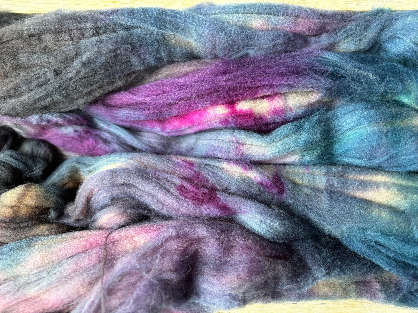 One of a Kind Batch - 100 grams of Spinning Fibre - Superwash Merino Wool 22 Micron - Hand Dyed Combed Top