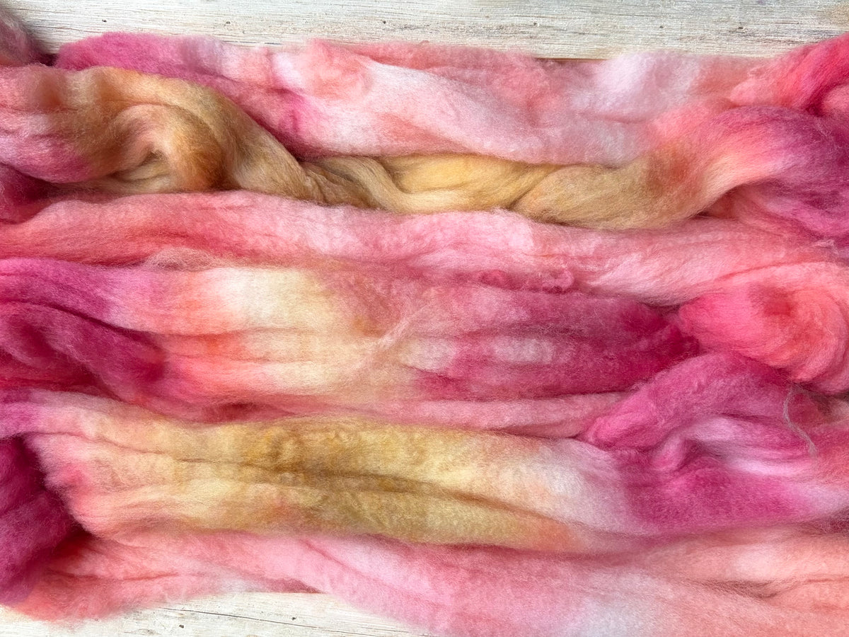 80% Superwash Merino Wool/ 10% Nylon/ 10% Cashmere - 18.5 Micron - One of a Kind Batch - 100 grams of Spinning Fibre - Hand Dyed Combed Top