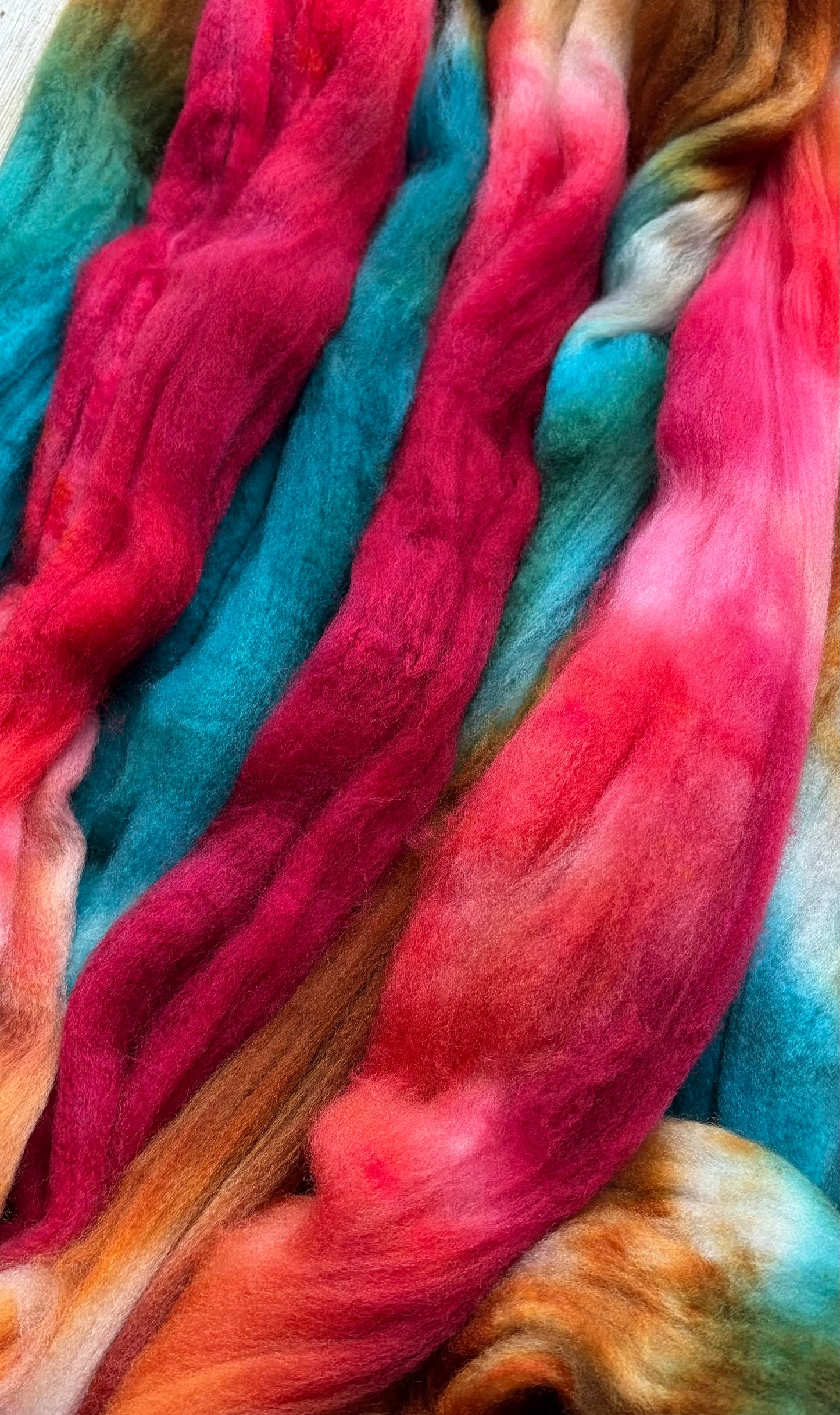 100% Superwash Merino Wool - 22 Micron - One of a Kind Batch - 100 grams of Spinning Fibre - Hand Dyed Combed Top