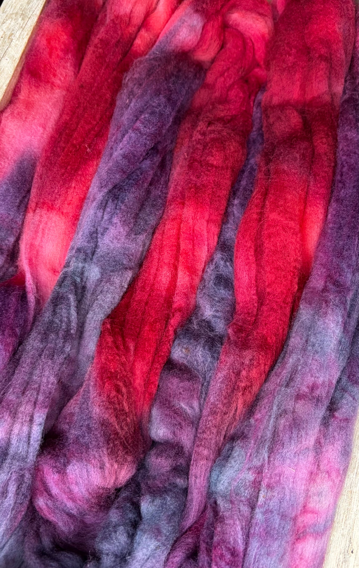 100% Superwash Merino Wool - 22 Micron - One of a Kind Batch - 100 grams of Spinning Fibre - Hand Dyed Combed Top