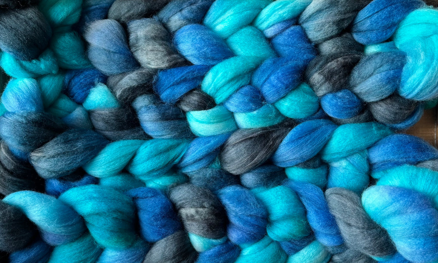 One of a Kind Batch - 100 grams of Spinning Fibre - 80% Superwash Merino Wool/ 20% Nylon - 22.5 Micron - Hand Dyed Combed Top