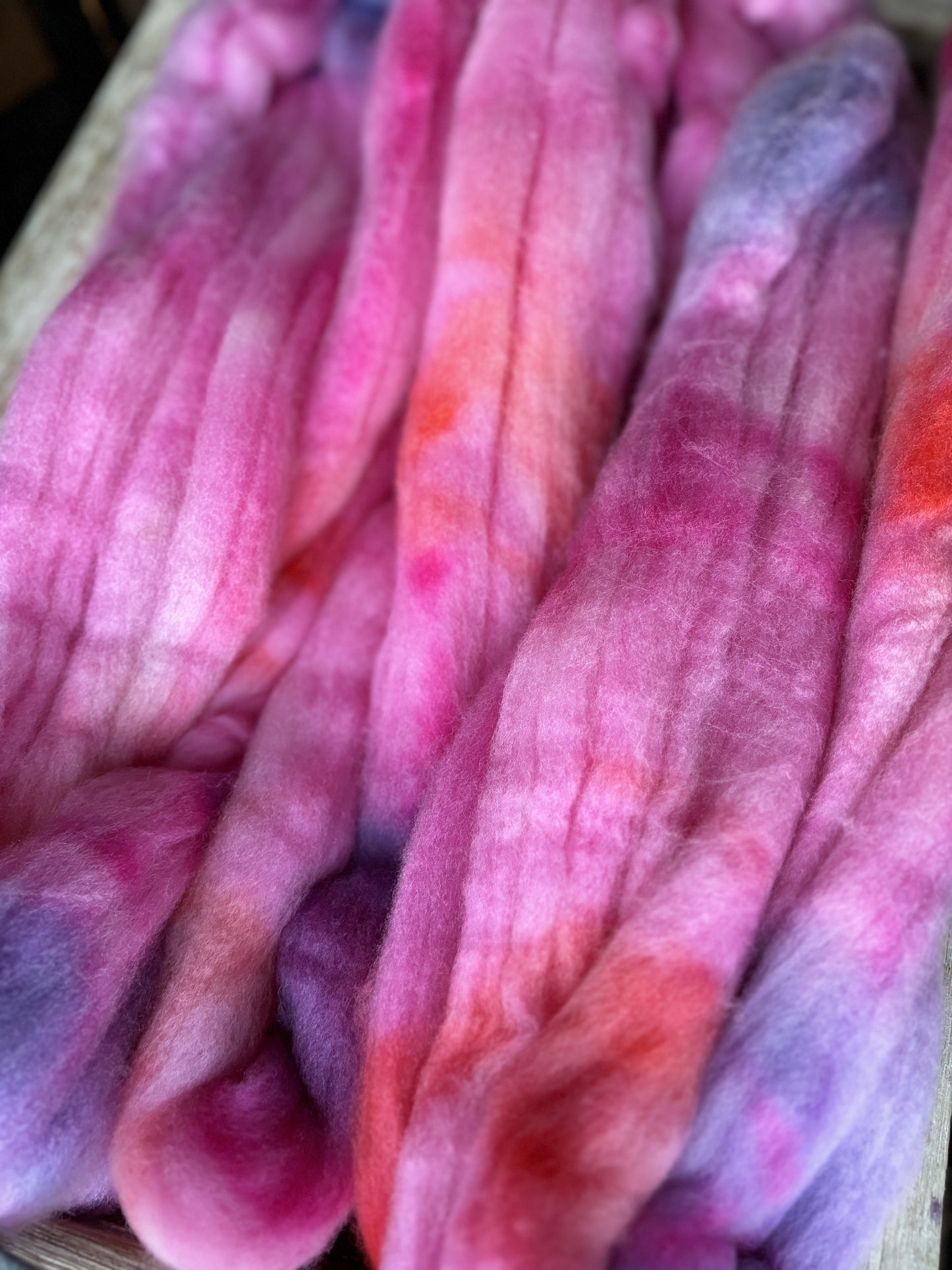 One of a Kind Batch - 100 grams of Spinning Fibre - Untreated Merino Wool 22 Micron - Hand Dyed Combed Top