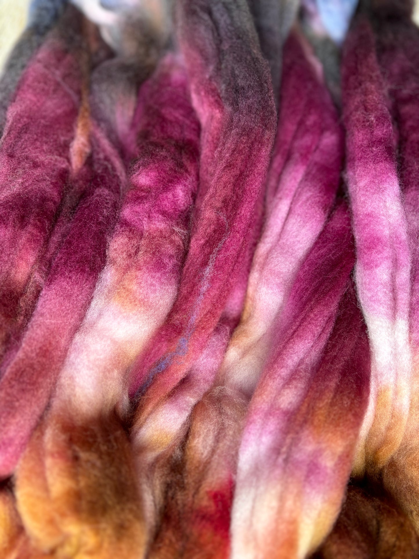 One of a Kind Batch - 100 grams of Spinning Fibre - Superwash Merino Wool 22 Micron - Hand Dyed Combed Top