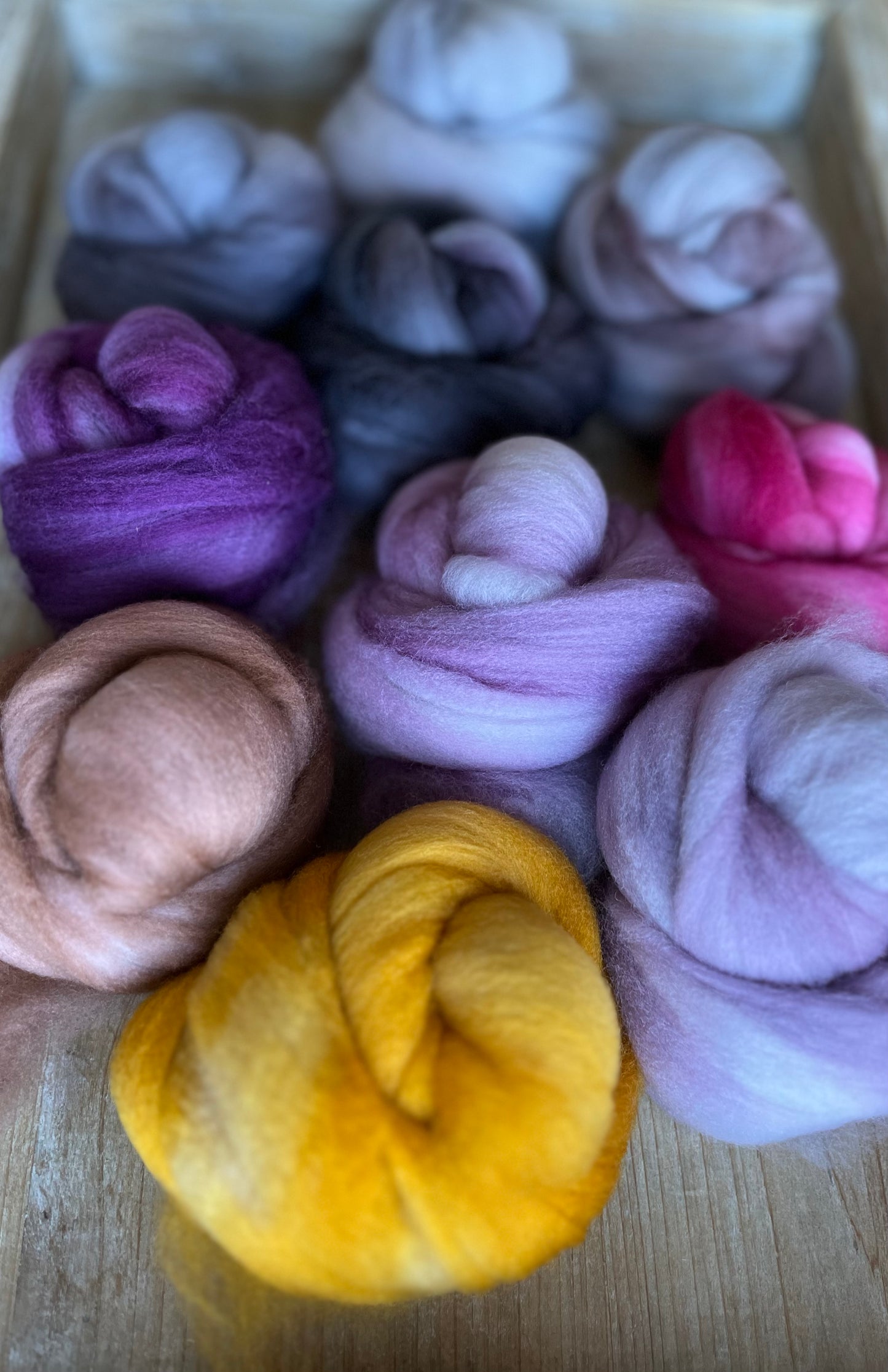 One of a Kind Batch - 100 grams of Spinning Fibre - Mix & Match Mini Bun Set - 100% Superwash Merino Wool - Hand Dyed Combed Top