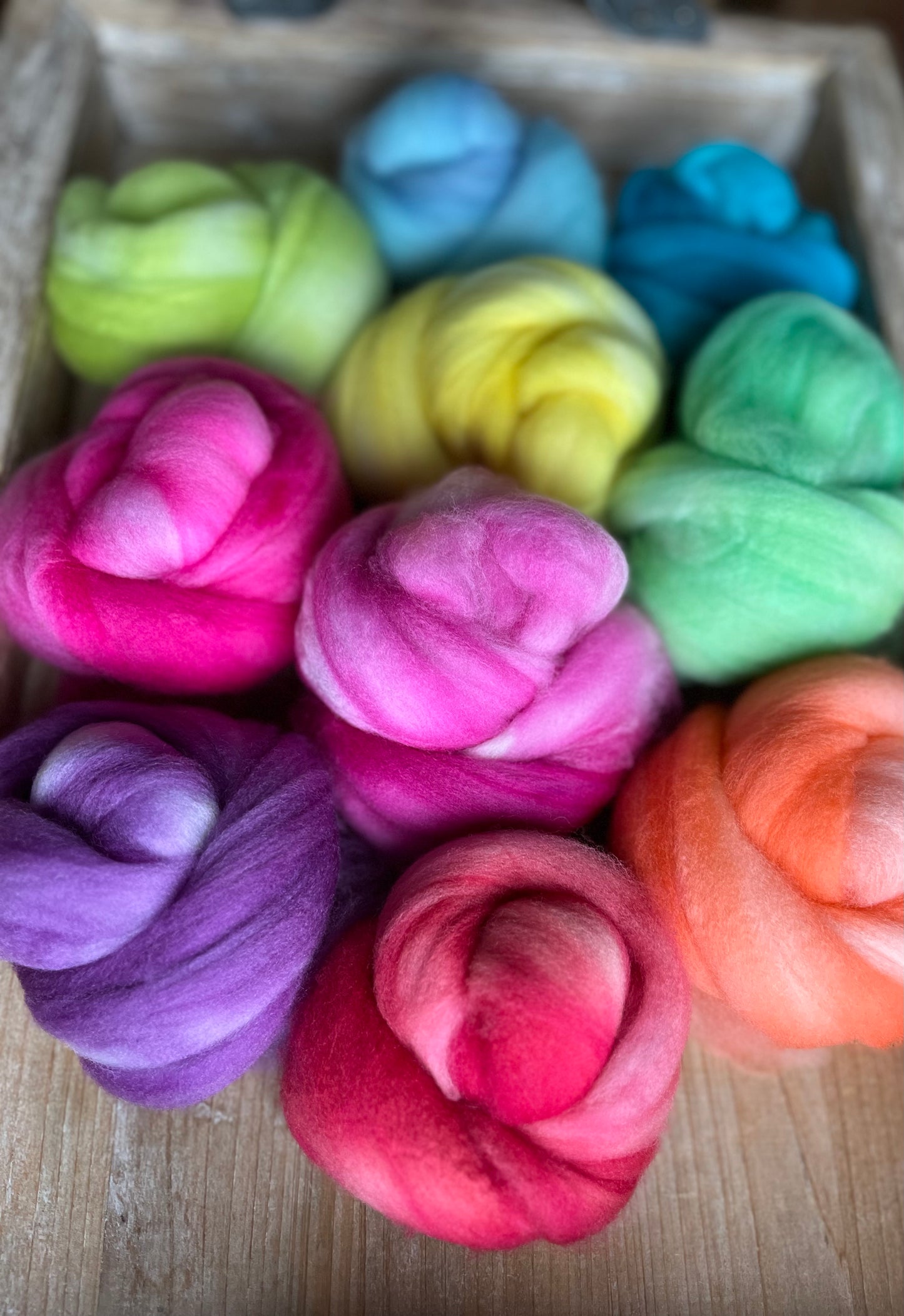 One of a Kind Batch - 100 grams of Spinning Fibre - Mix & Match Mini Bun Set - 100% Superwash Merino Wool - Hand Dyed Combed Top