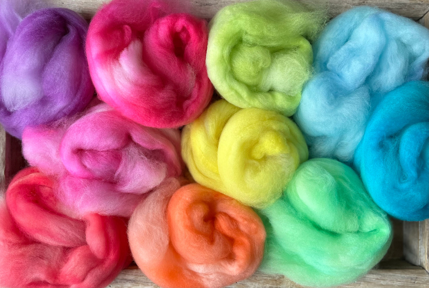 One of a Kind Batch - 100 grams of Spinning Fibre - Mix & Match Mini Bun Set - 100% Superwash Merino Wool - Hand Dyed Combed Top