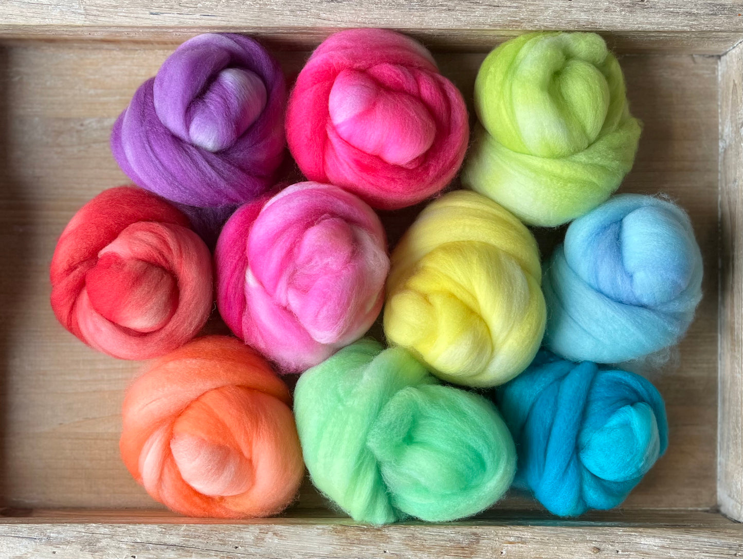 One of a Kind Batch - 100 grams of Spinning Fibre - Mix & Match Mini Bun Set - 100% Superwash Merino Wool - Hand Dyed Combed Top