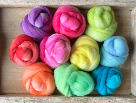 One of a Kind Batch - 100 grams of Spinning Fibre - Mix & Match Mini Bun Set - 100% Superwash Merino Wool - Hand Dyed Combed Top