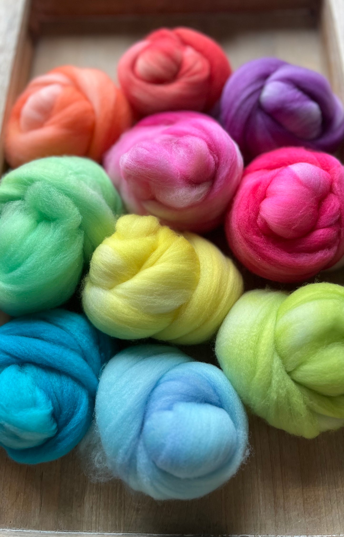 One of a Kind Batch - 100 grams of Spinning Fibre - Mix & Match Mini Bun Set - 100% Superwash Merino Wool - Hand Dyed Combed Top