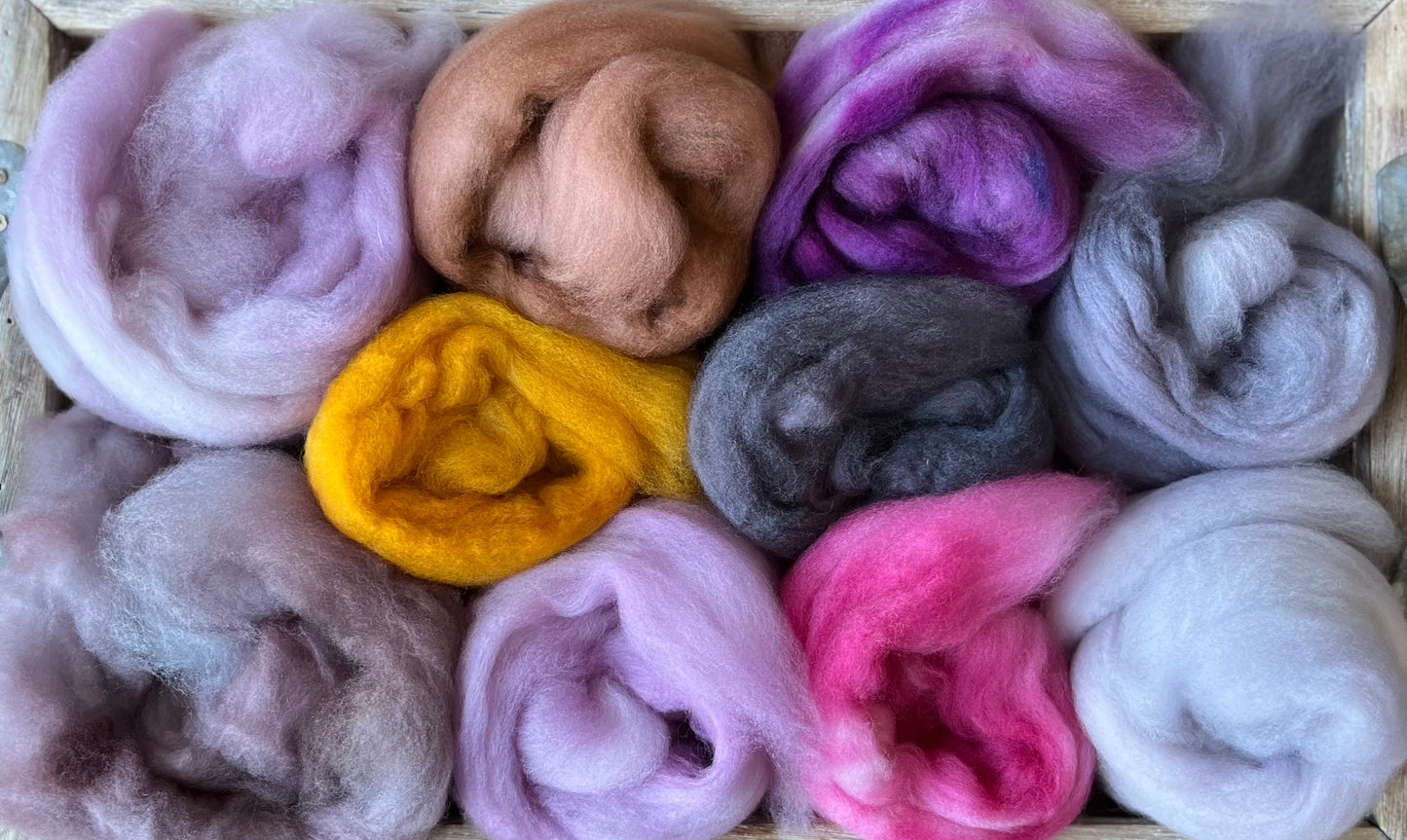 One of a Kind Batch - 100 grams of Spinning Fibre - Mix & Match Mini Bun Set - 100% Superwash Merino Wool - Hand Dyed Combed Top